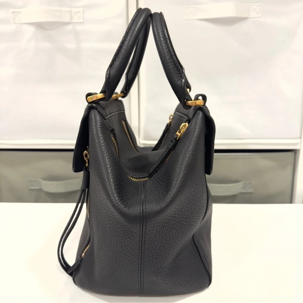 Tory Burch Half-Moon Leather Satchel Tote Handbag Purse Blue Convertible
